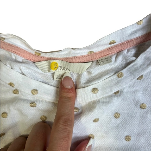 Boden Women’s White T Shirt with Gold Polka Dots Size 6 - Picture 2 of 5